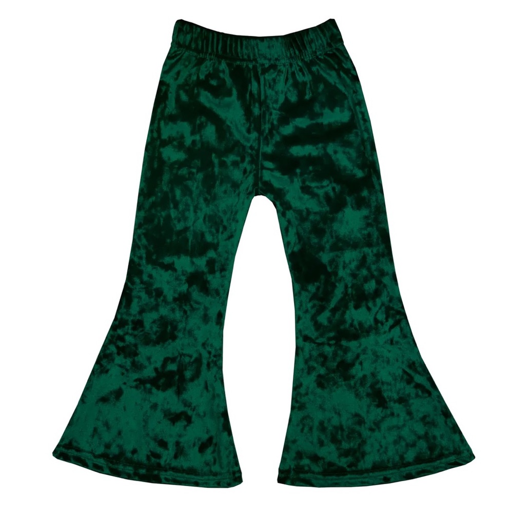 Emerald Green Crushed Velvet Little Girl's Bell Bottoms